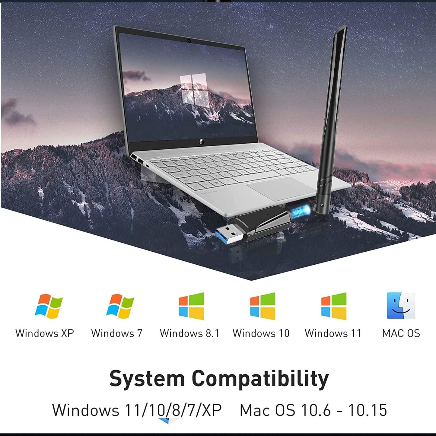 Adaptateur de clé USB WiFi 1300 Mbit/s WiFi Stick : 5,8 G/2,4 G Double Bande USB neuve