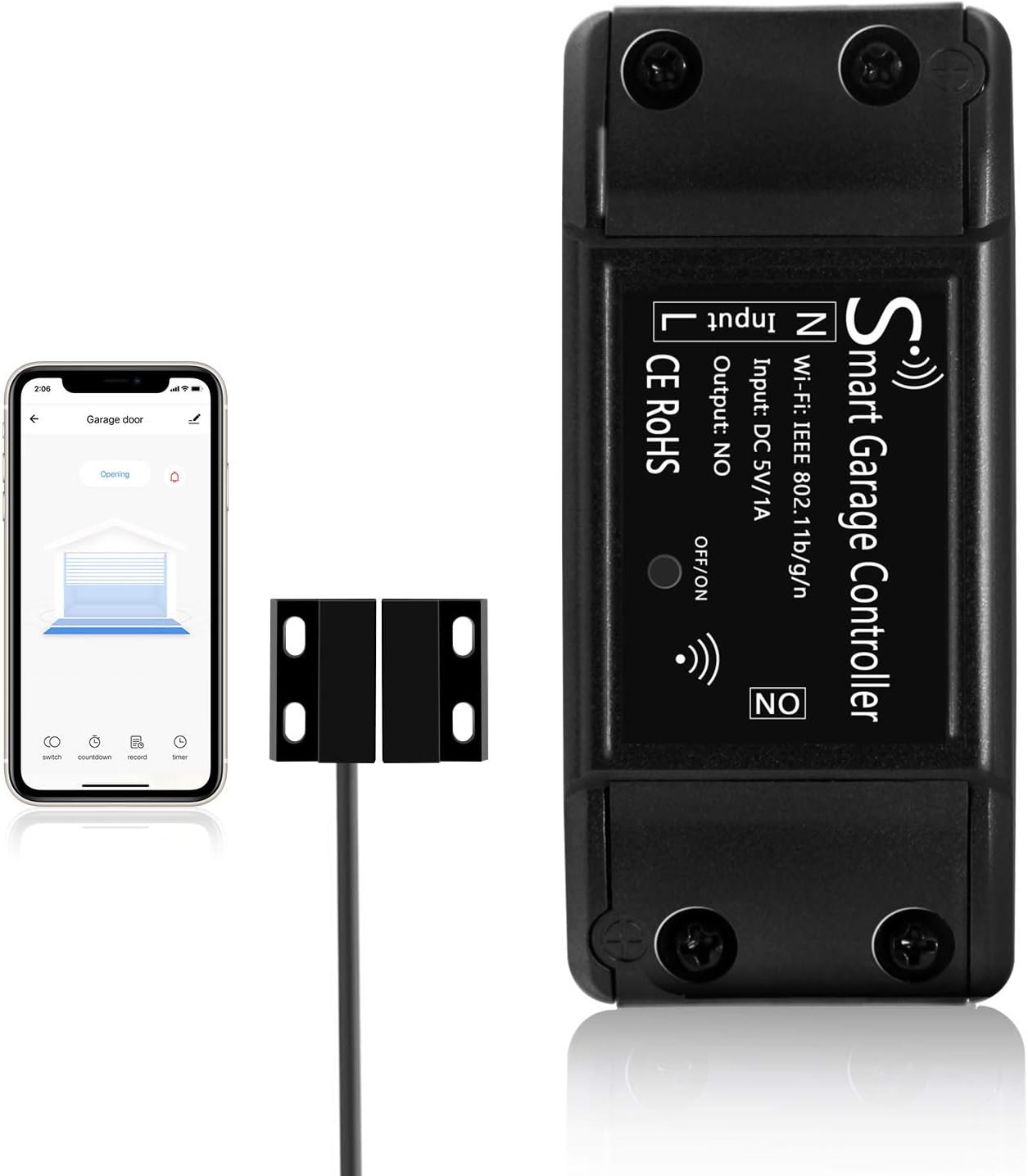 Ouvre-porte Wifi Ouvre-porte de garage Smart Smart | Télécommande APP | Compatible avec Google Assistant et IFTTT | Aucun hub requis | (noir)