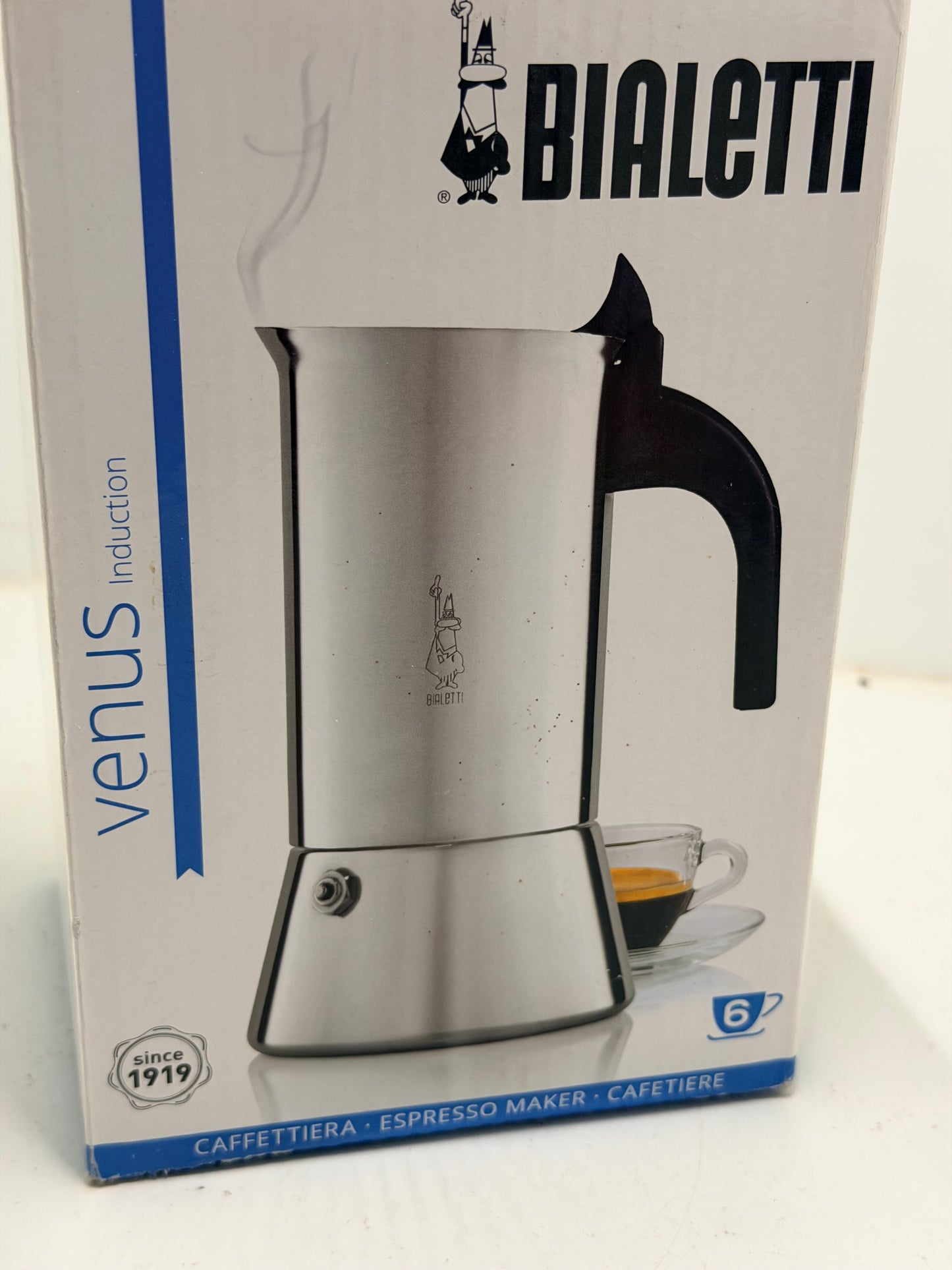 Bialetti - Nouvelle cafetière expresso Venus Induction, Plaque de cuisson en acier inoxydable, Adaptée à toutes les sources de chaleur, 6 Tasses, Aluminium, 235ml,Argent [Classe énergétique A+]