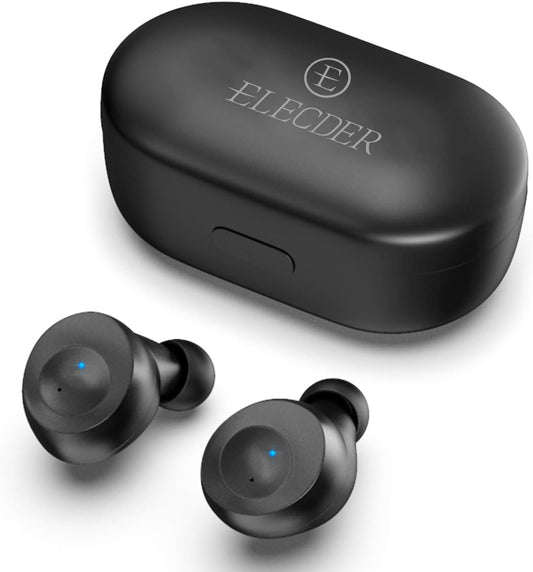 ELECDER D10 True Ecouteurs sans Fil Bluetooth 5.0 Casque sans Fil avec Microphone, Casque de Sport avec étui de Chargement pour Entraînement, Course, Support pour Smartphones Android/iPhone (Noir)