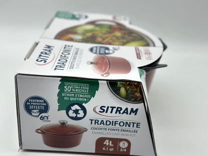 SITRAM Cocotte induction fonte émaillée recyclée ronde 5 L bleu/rouge 25 x 12 cm neuve