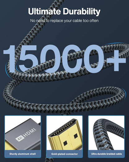 Câble HDMI 4K Ultra HD 2m - Câble HDMI 2.0 en Nylon Tressé Supporte Ethernet/3D/Retour Audio - Prise HDMI pour Lecteur Blu-ray/Xbox/PS4/TV 4K Ultra HD/Ecran - Gris Sidéral