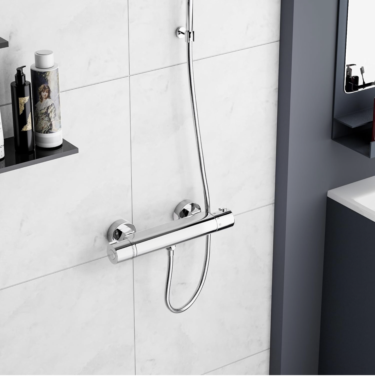 MORADO Mitigeur Thermostatique,Mitigeur de Douche Thermostatique, Robinet Baignoire avec Contrôle de Température Constant, Laiton Finition Chrome