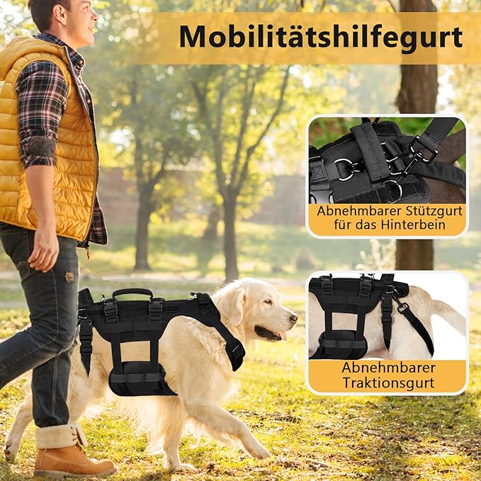 Harnais réglable pour chien de taille moyenne - Harnais de sécurité respirant avec poignées - Harnais de sécurité amovible - Trois tailles - Harnais de panique pour chien (S)