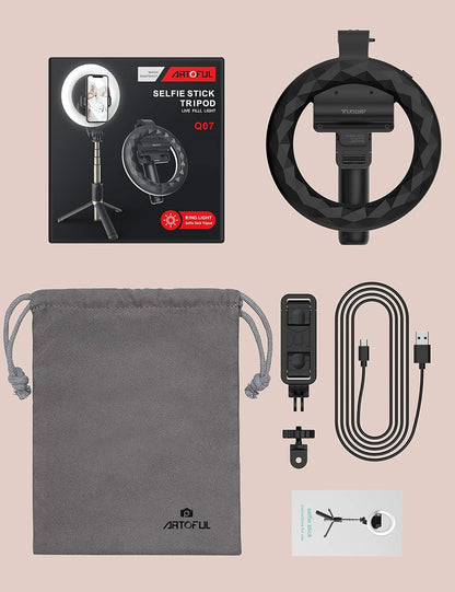 Perche Selfie Ring Light avec Trépied LED Lumière Anneau avec télécommande 3 Modes et 3 Luminosité Réglable Rotation 360° pour Tiktok, Maquillage, Youtube et Vlog pour iPhone & Android Phone