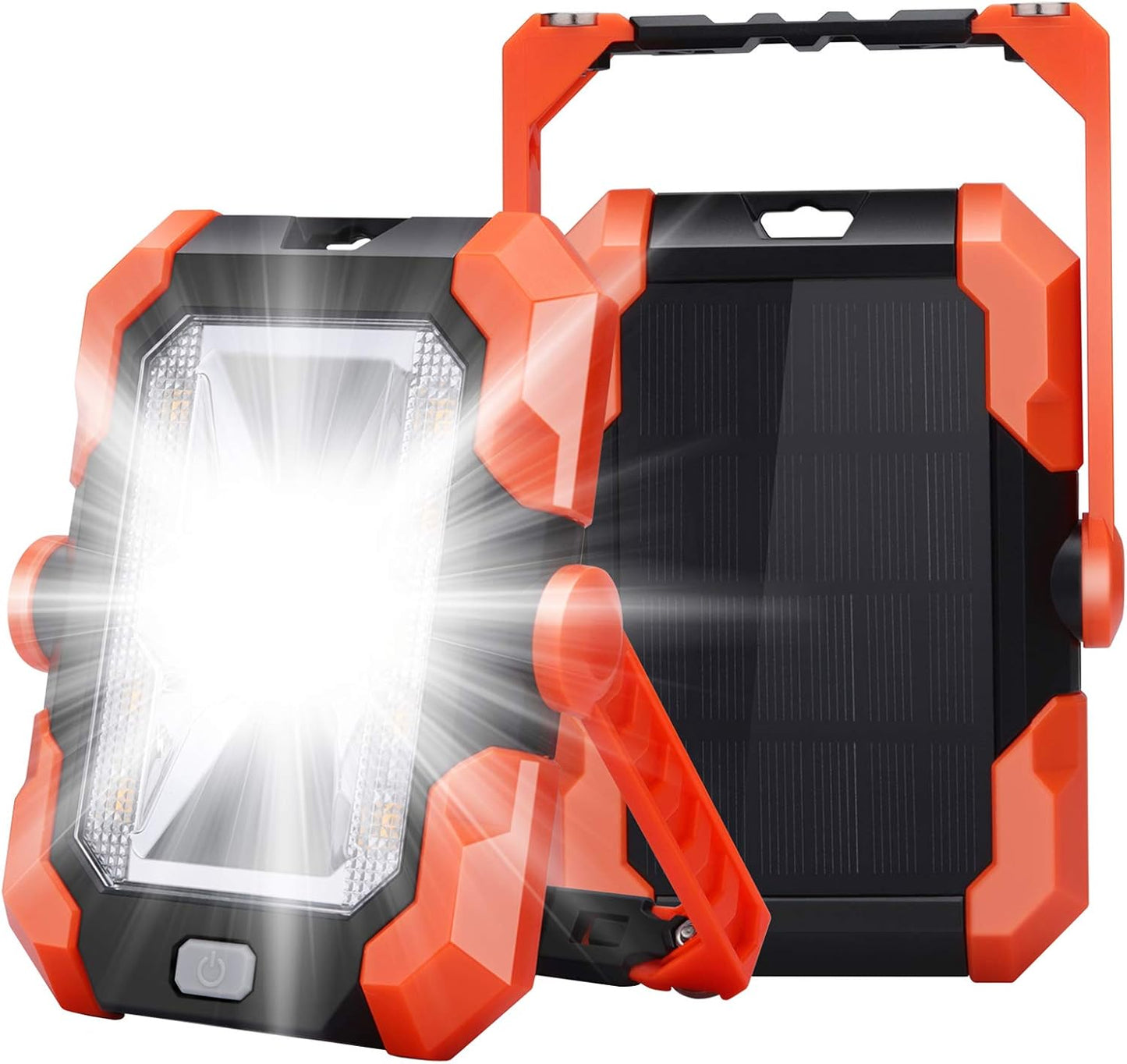 LED Projecteur de construction Batterie, Lampe de travail LED Lampe de camping, Batterie rechargeable USB solaire Powerbank, Lampe de travail magnétique Étanche COB Portable Flood Light avec 4 modes d'éclairage, Rotation à 360°, SOS