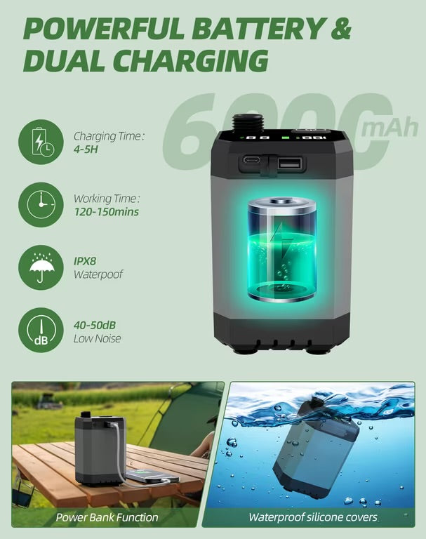 Kit Douche Camping,6000mAh Douche Portable Imperméable,USB Pompe de Douche Électrique Rechargeable,4 Modes pour Extérieure,avec Afficheur Intelligent,pour Extérieure,Camping,Randonnée,Jardin