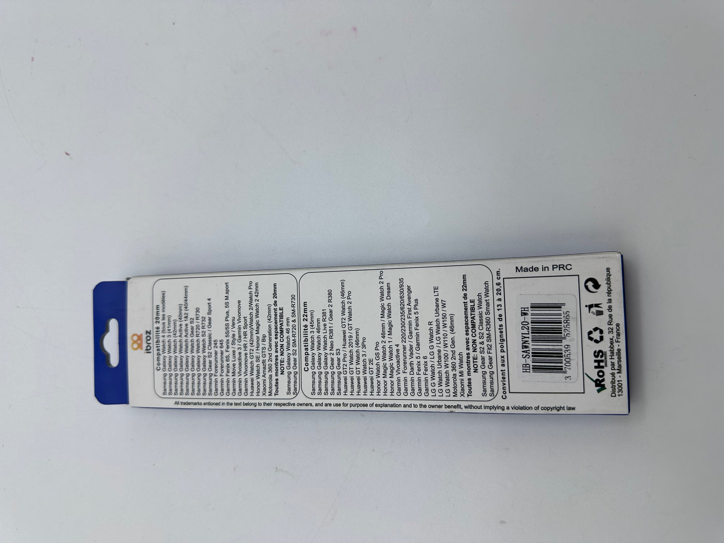 Bracelet IBROZ Samsung/Huawei Nylon Loop 20mm blanc
