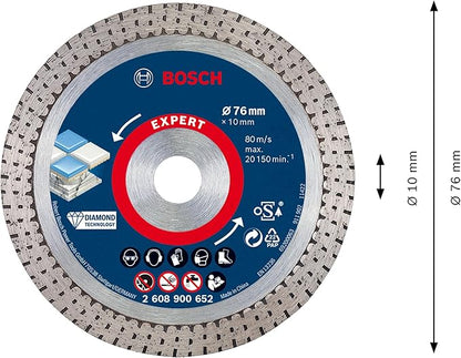 Bosch 1x Disques à tronçonner diamantés 76 mm EXPERT HardCeramic (pour Carrelages durs, Pierre dure, Ø 76 mm, Professional Accessoire Mini meuleuse angulaire)