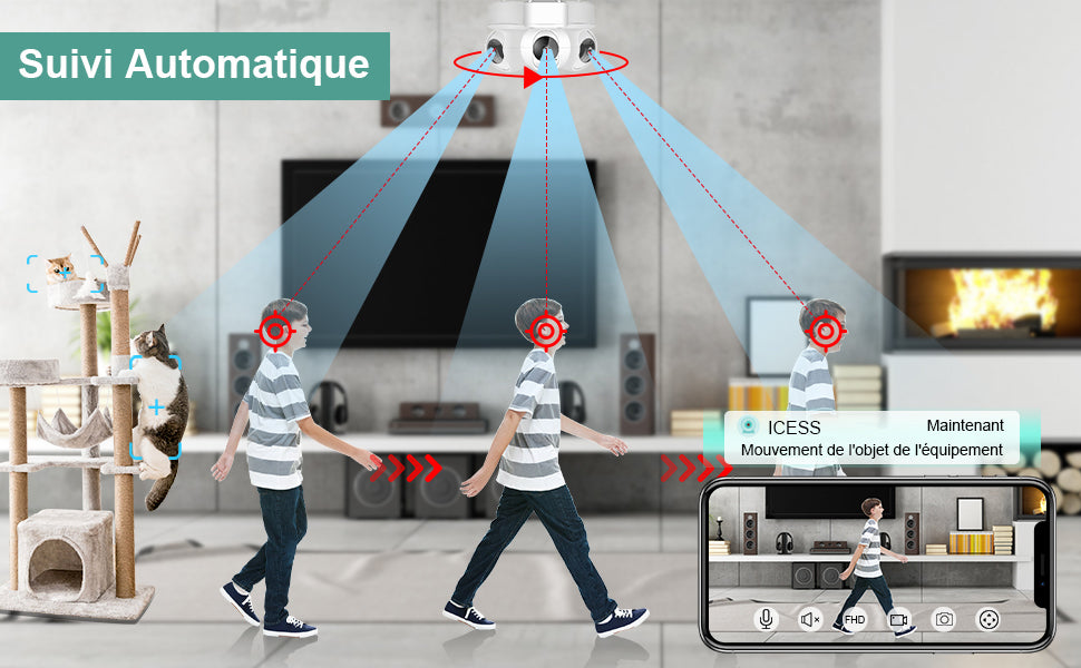Camera Surveillance WiFi intérieure 2K HD Alarme, sans Fil Vision Nocturne, Audio bidirectionnel