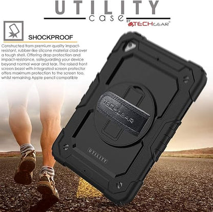 Coque pour iPad Mini 5ème Gén 2019 / iPad Mini 4 - Coque Rigide, Très Haute Protection Anti-Choc avec Support Pivotant 360 Degrés, Bandoulière Épaule et Prise Main - Noir
