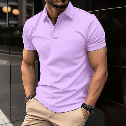 Polo d'été à manches courtes pour hommes avec Bouton de couleur unie Haut à boutons à revers