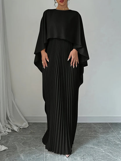 Robe "Aura-Plissée" – Coupe Mi-Longue, Manches Chauve-Souris & Design Sculptural