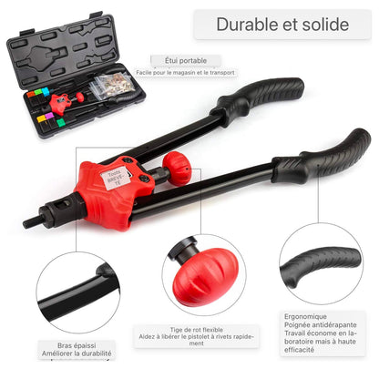 Jeu de pinces à riveter Machine à riveter M5 M6 M8 Écrous à riveter 60 pièces 6 épins en acier au chrome-molybdène Poignée 360mm pour tôles d'acier et métal