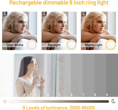 Perche a Selfie [avec Selfie Ring Light], 35.4'' Aluminium Extensible Selfie Stick 360° Rotation avec Bluetooth, Monopode Rechargeable Selfie Anneau Lumineux Compatible pour iPhone/Huawei/Gopro