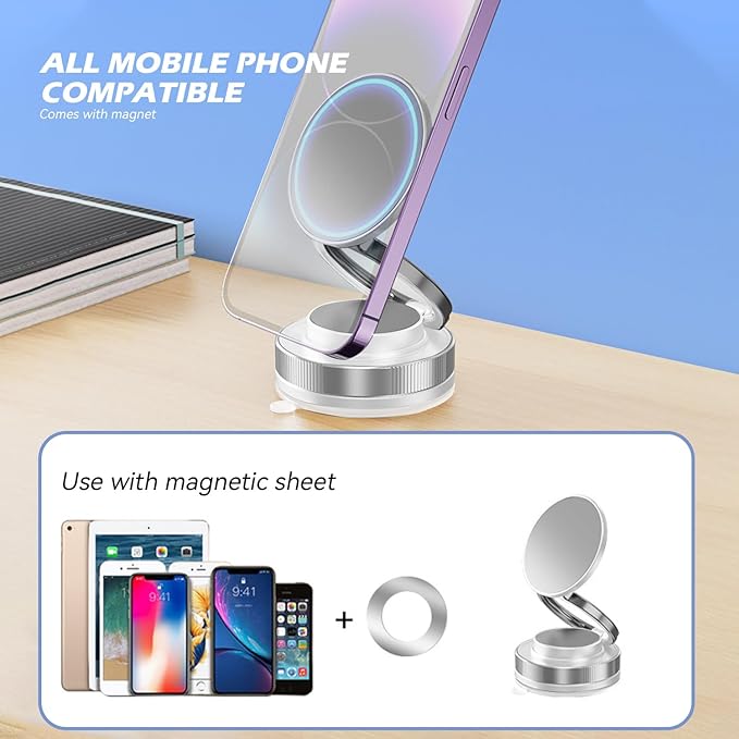 Support magnétique de téléphone pour voiture, compatible avec MagSafe, support universel rotatif à 360° pour téléphone portable avec ventouse puissante, support pour iPhone et appareils mobiles, blanc
Couleur: blanc