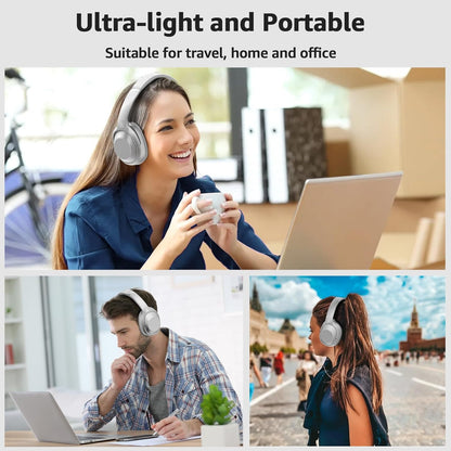 Casque Bluetooth sans Fil Reducteur de Bruit Active, Casque Anti Bruit Bluetooth 5.2, 75 Heures de Récréation, Audio Hi-Res, Confortable, Pliable, pour Voyage/Maison/Travail (Argent)