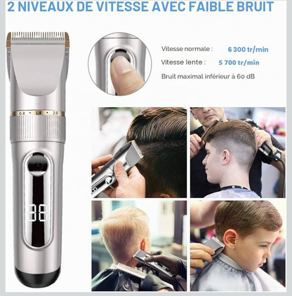 Tondeuse à Cheveux Hommes Professionnel Sans fil IPX7 Tondeuse Homme Rechargeable à 2 Niveaux de Vitesse Écran LCD et Lame Céramique avec 2 peignes à favoris et 4 Peigne 3/6/9/12 mm
