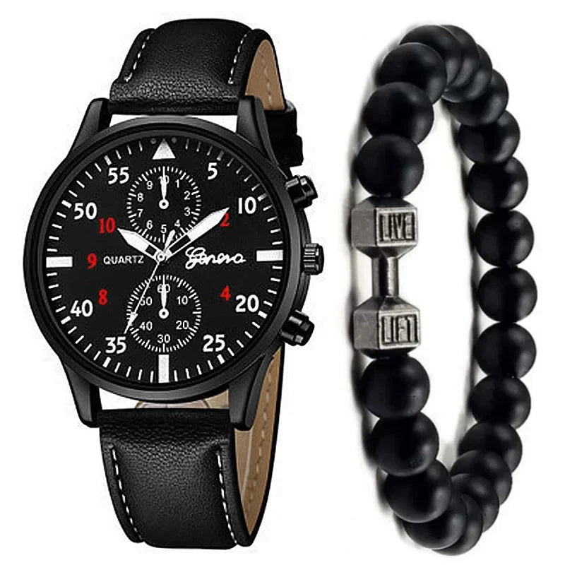4/2/1pcs Hommes Sports Montres Set Homme Business Quartz Wristwatch Luxury Bracelet en cuir marron Montre décontractée pour hommes (pas de boîte)