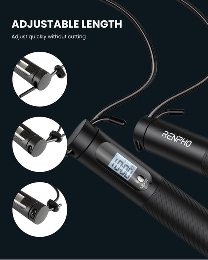 Corde à Sauter Intelligente avec Compteur, Corde à Sauter sans Fil Réglable, App Données d'Analyse, Corde a Sauter Fitness Homme Femmes Enfants, Crossfit Équipement d'Entraînement