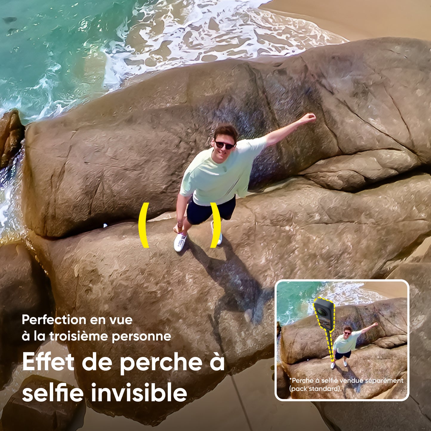 Insta360 X4 + Perche à selfie + trépied + Perche à selfie invisible 114 cm + étuis rigide jaune d’origine