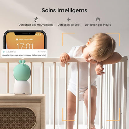 Babyphone Caméra 2K 5" PTZ 355°Camera Bebe,détection des Mouvements, Suivi Automatique neuf