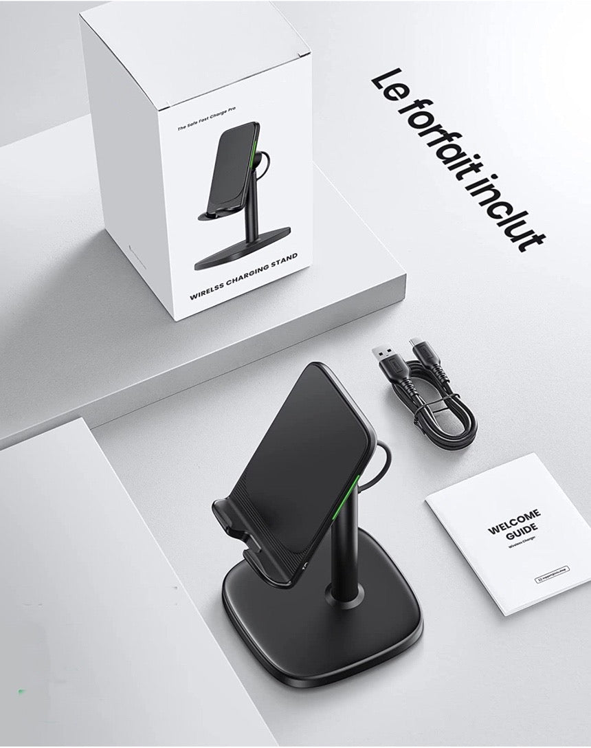 Chargeur Induction, 15W Certifié Qi Charge Rapide à Double Bobine, Lumière Adaptative Facile à Dormir, Chargeur sans Fil pour iPhone 13 12 11 8 Pro Max XR XS X Samsung S22 S21 S20 LG, Noir