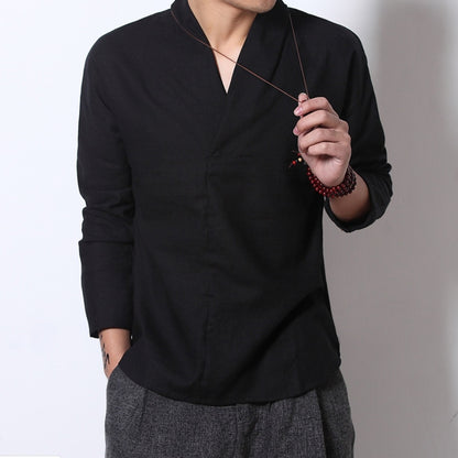 Chemise "Héritage Zen" – Lin Rétro & Col Mao Style Chinois Traditionnel