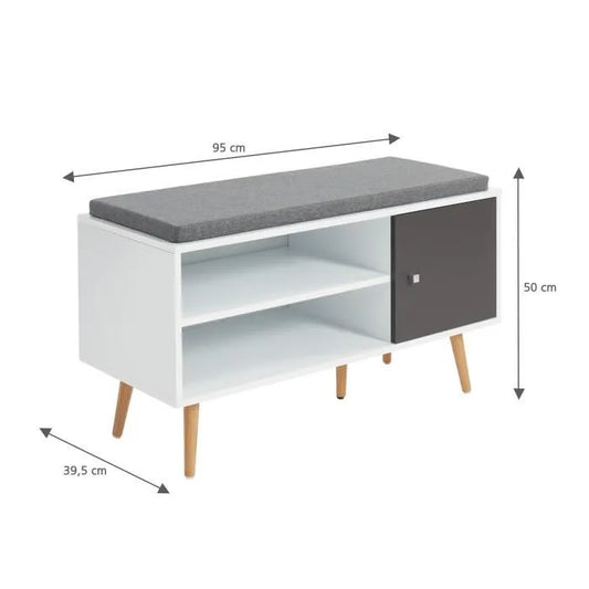 Banc à chaussures - Blanc et gris anthracite - L 95 x P 39,5 x H 50 cm a monter soit même