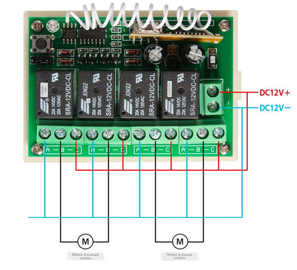 Télécommande radio 433 MHz Longue distance 12V 4CH Télécommande sans fil Interrupteur Relais 2 Transceivers avec 1 récepteur Télécommande pour fenêtre, porte de garage, voiture jouet