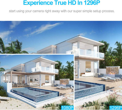 SriHome Caméra de surveillance Wi-Fi pour intérieur ou extérieur, résolution de 1296p, avec détecteur de mouvement, audio bidirectionnel, vision nocturne, indice d’étanchéité IP66