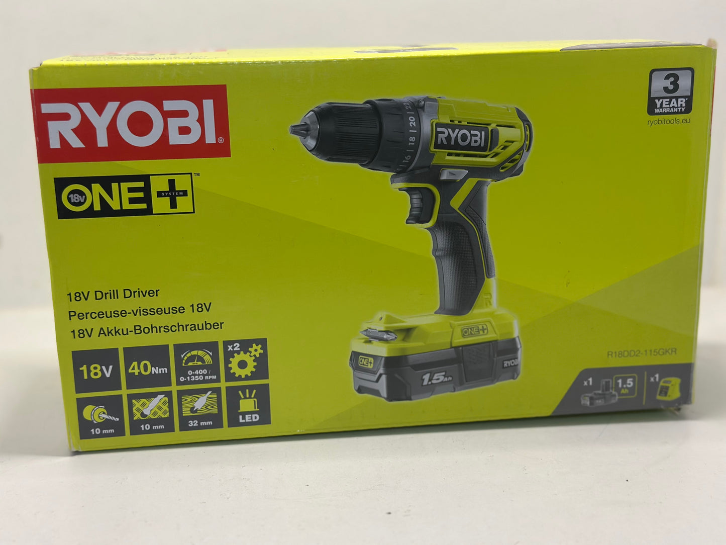 RYOBI Perceuse-visseuse sans fil 18V 50Nm Mandrin 13mm + 1 batterie + chargeur rapide + sac de transport + coffret de vissage