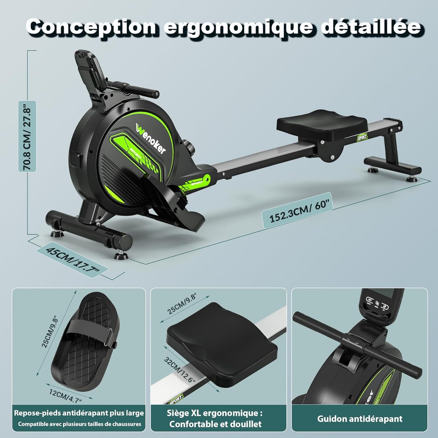 Rameur magnétique Pliable pour la Maison 2025 Mise à Jour,capacité de Poids de 160 kg,Silencieux et Lisse avec Support de Tablette pour écran LCD et Coussin de siège Confortable