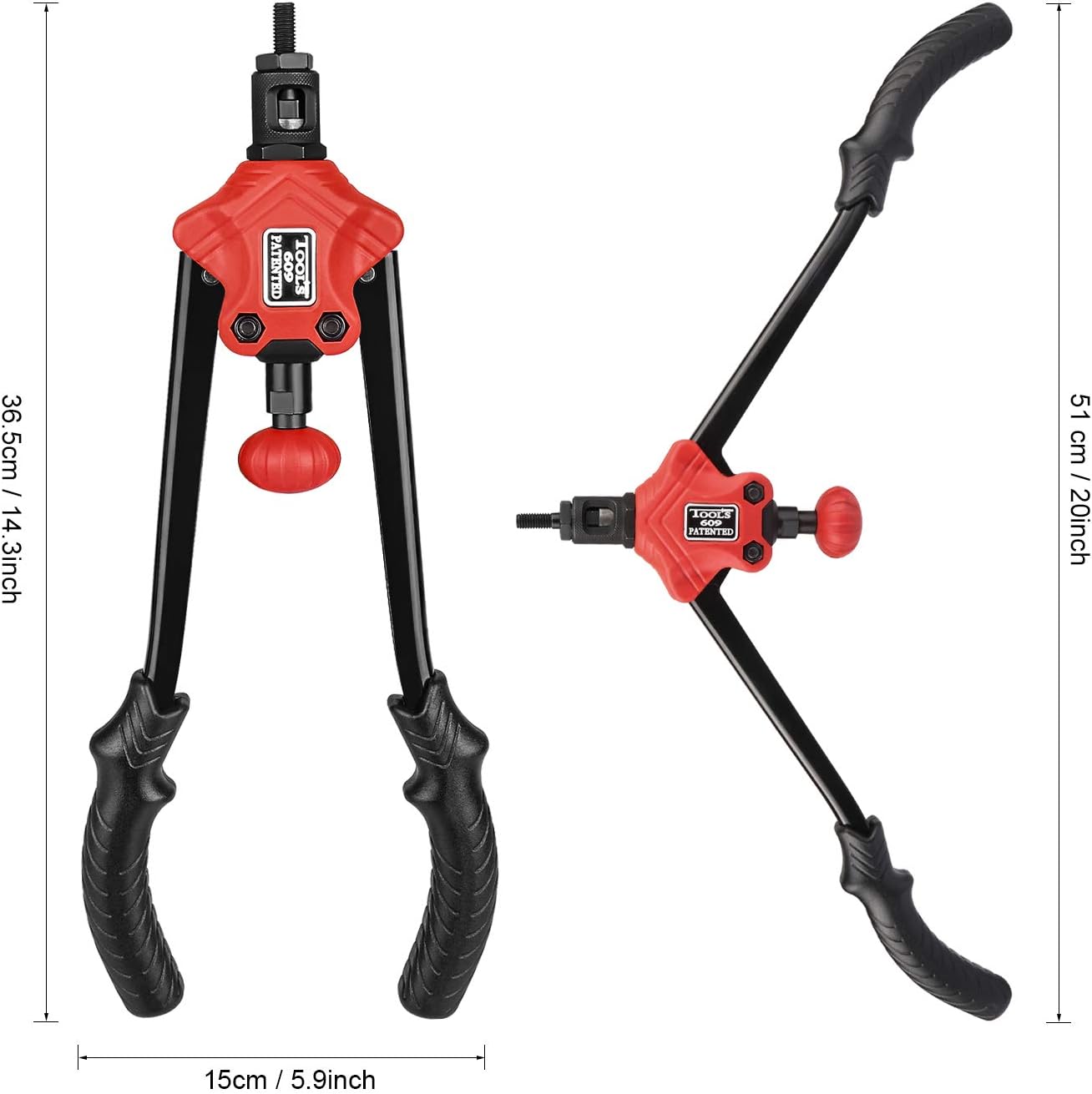 Jeu de pinces à riveter Machine à riveter M5 M6 M8 Écrous à riveter 60 pièces 6 épins en acier au chrome-molybdène Poignée 360mm pour tôles d'acier et métal