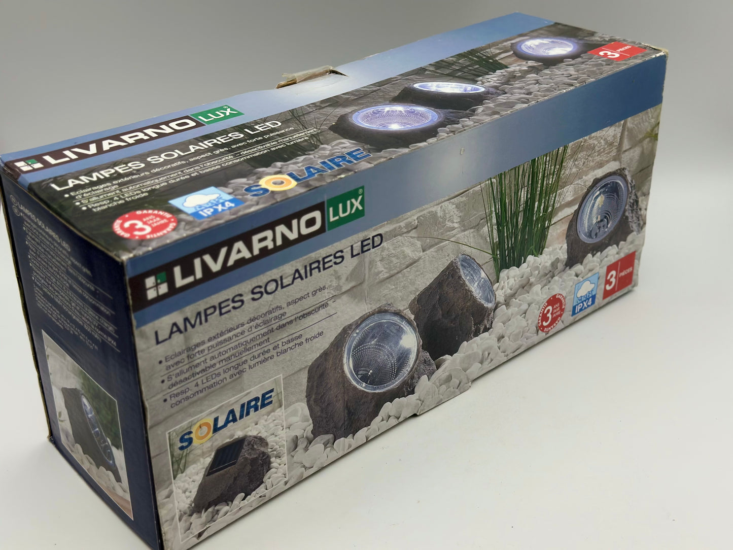Lot de 3 lampes solaires « pierre » à LED