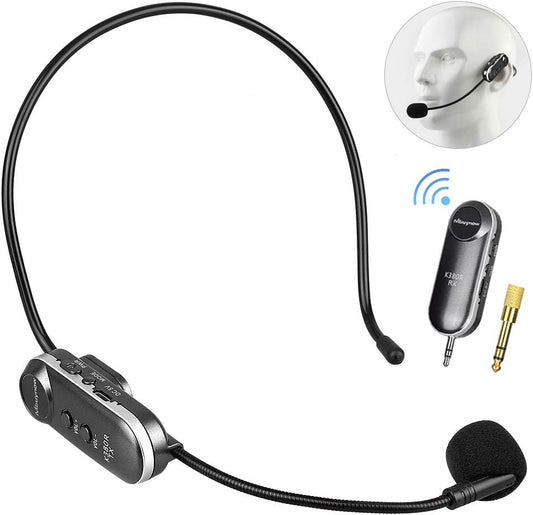 Mbuynow Microphone sans Fil UHF, Microphone Serre-Tête sans Fil 2 en 1 Rechargeable avec Récepteur pour Scène/Salle des fêtes/Conférence/Réunion/Enseignement et Autres Occasions
