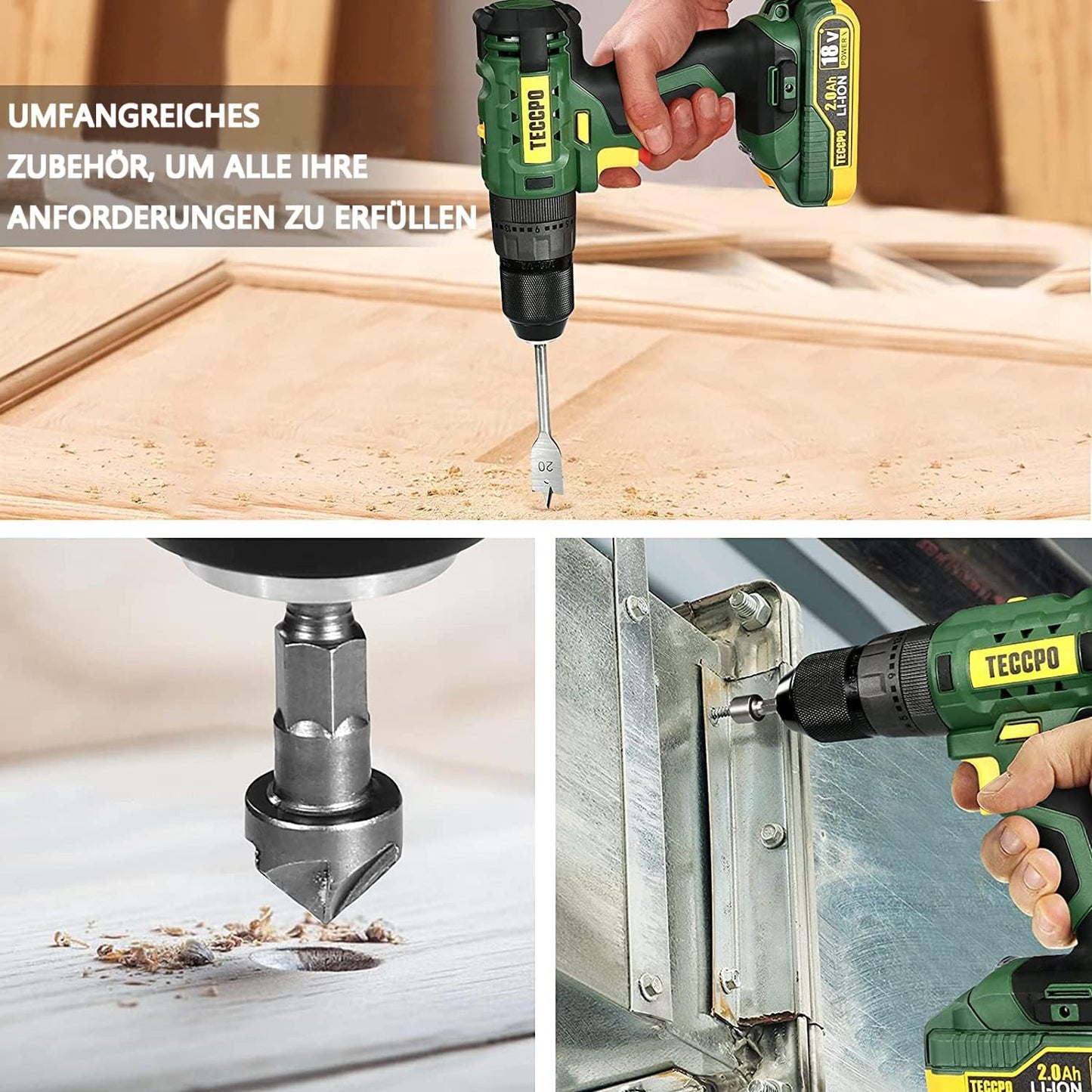 Visseuse sans fil TECCPO 18 V, 45 Nm, 2 batteries 2000 mAh et 105 accessoires, chargeur rapide, 21 + 3 niveaux de couple, 2 vitesses, mallette à outils portable - BHD700B