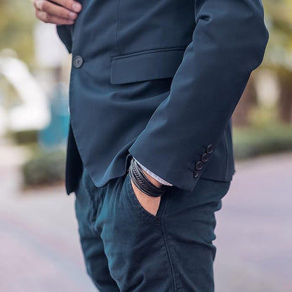 MBracelet Homme en Cuir Véritable Noir et Marron - Fermoir Magnétique en Acier Inoxydable - Bracelet en Cuir Tressé Multiple - Bijoux Homme avec Boîte de Luxe - Idée Cadeau pour Homme