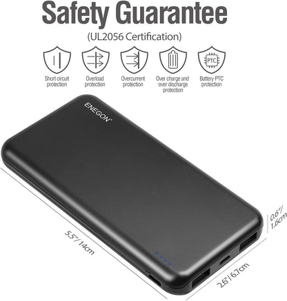 ENEGON 2-Pack Batterie Externe Power Bank 10000mAh, Chargeur Portable de Téléphone avec USB C en Entrée et Sortie pour iPhone14 13 12 11 X XR iPad Galaxy S9 Tablettes et Plus (Noir x 2)
