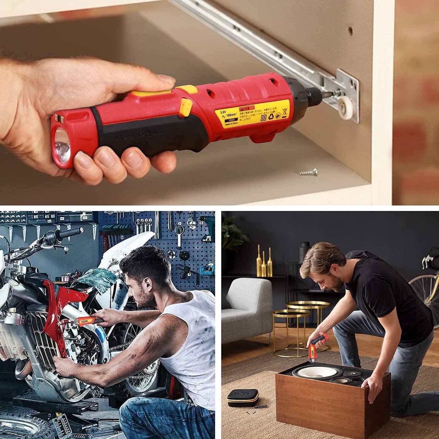 Visseuse sans Fil 6Nm, TECCPO Tournevis sans Fil, 2000mAh avec 45 accessoires, 2 Lampe LED, Chargeur USB, 9+1 Reglages du Couple, 2 Position Poigne Reglable, Boîte Compacte, Meilleur Cadeau DIY …