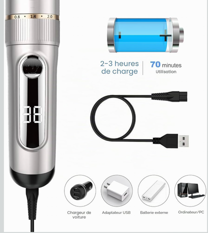 Tondeuse à Cheveux Hommes Professionnel Sans fil IPX7 Tondeuse Homme Rechargeable à 2 Niveaux de Vitesse Écran LCD et Lame Céramique avec 2 peignes à favoris et 4 Peigne 3/6/9/12 mm