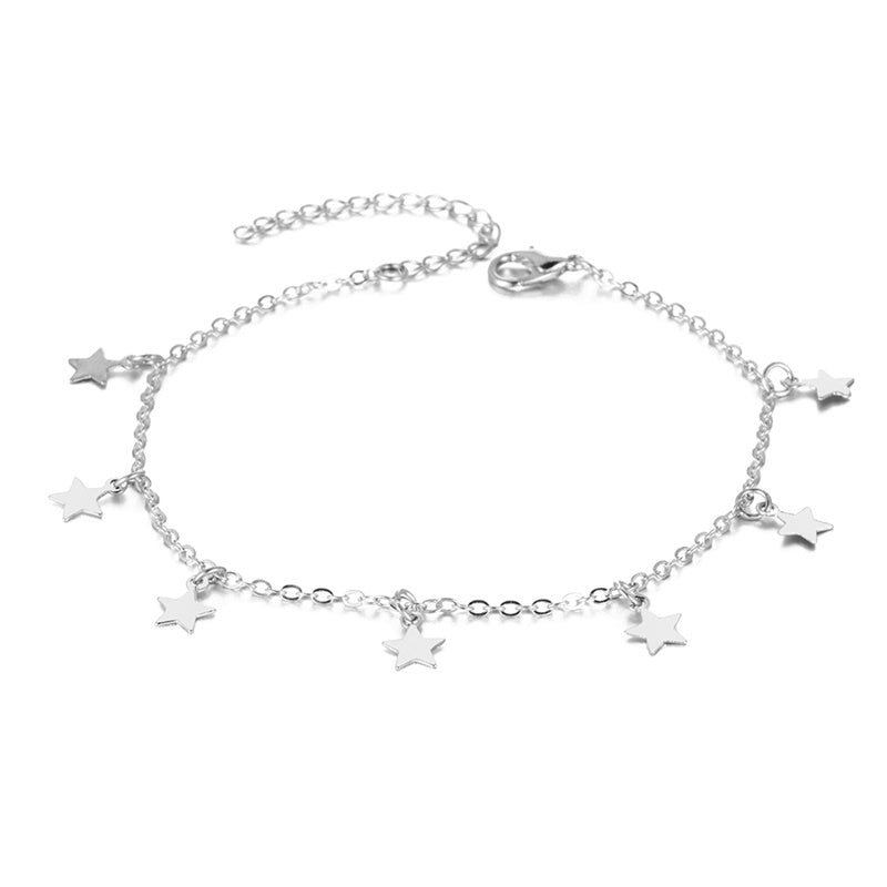 Bracelet de Cheville "Ocean-Heart" – Double Chaîne Rétro & Pendentif Cœur Gravé