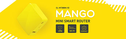 GL.iNet GL-MT300N-V2(Mango) Mini routeur WiFi VPN de Poche sans Fil Portable de Voyage - Point d'accès/Extender/WDS | OuvrirWrt | 2 Ports Ethernet | VPN OpenVPN/Wireguard | USB 2.0 | 128 Mo de RAM