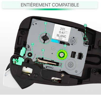 Compatible TZe-231 12mm TZe231 Ruban d'étiquettes Remplacement pour Brother TZe Ruban d'écriture Tz Tape 0,47 Noir sur blanc pour Brother P-Touch H100LB H105 H110 H107B 1010 1000 D600 E100 H200 P300BT D400