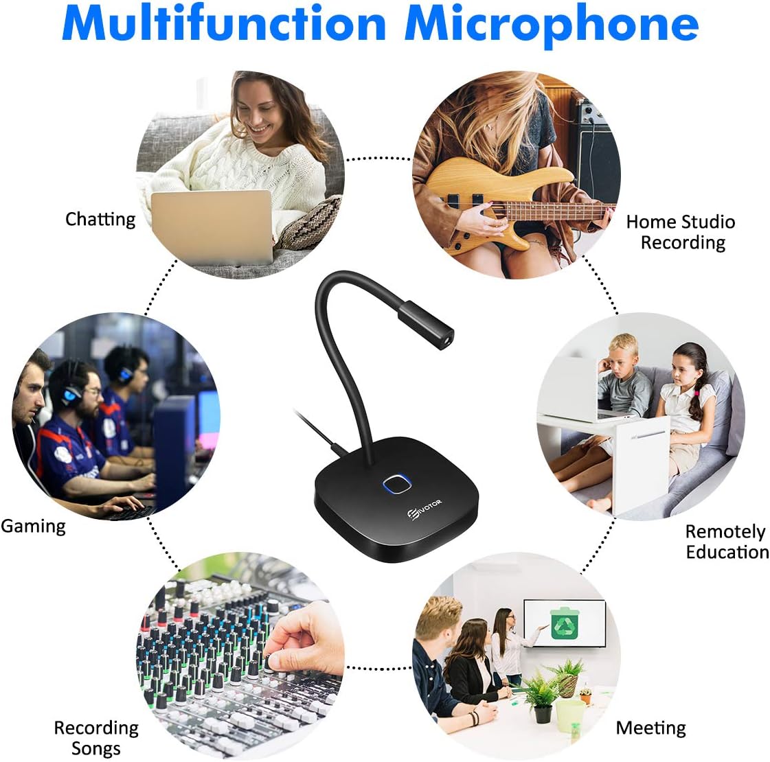 EIVOTOR Microphone PC USB Micro Computer Ordinateur Plug & Play Micro d'enregistrement avec Bouton Muet Compatible avec Mac, Windows 7/8/10, PS4 pour Discord, Youtube, Skype, Podcast, Conférence