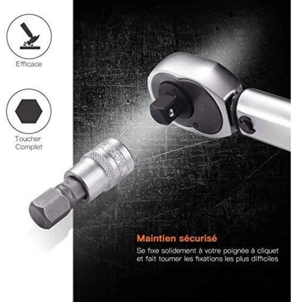 33 Pcs Jeu de Douilles TACKLIFE , 1/2" 1/4" 3/8", 16 Douilles Etoile Torx + 17 Embouts Hexagonaux Métriques HBS1C