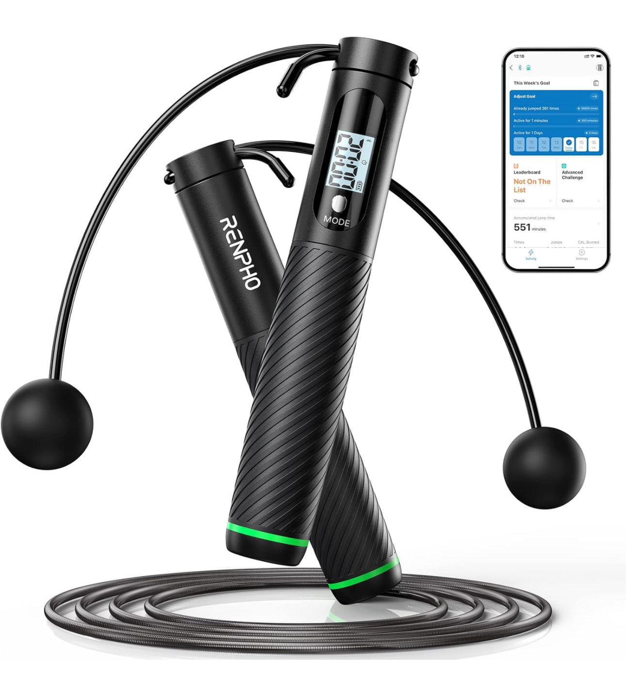 Corde à Sauter Intelligente avec Compteur, Corde à Sauter sans Fil Réglable, App Données d'Analyse, Corde a Sauter Fitness Homme Femmes Enfants, Crossfit Équipement d'Entraînement