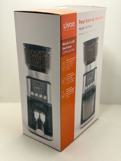 Livoo, Moulin à café électrique DOD191, Puissance 180 W, 600 tours par minute, 31 réglages de mouture, Capacité du réservoir à grains 320 g et café moulu 130 g, 10 tasses