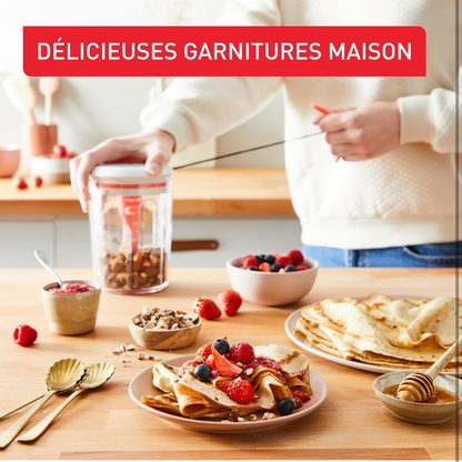 Tefal Crêpes Express Batteur intelligent, 900 ml, Gaufres Crêpes Pancakes en 2 minutes, Pâte sans grumeaux, Fait maison, Résultats parfaits, Facile à utiliser, 3 recettes graduées intégrées K1844404