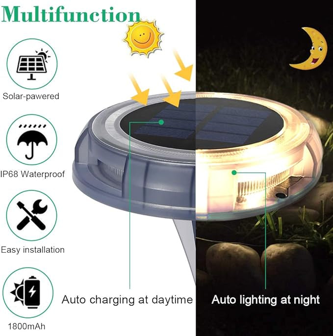 Lampes solaires de jardin Sol extérieur, 4 Led Lights IP68 Résine étanche jardin Chemin ou autres